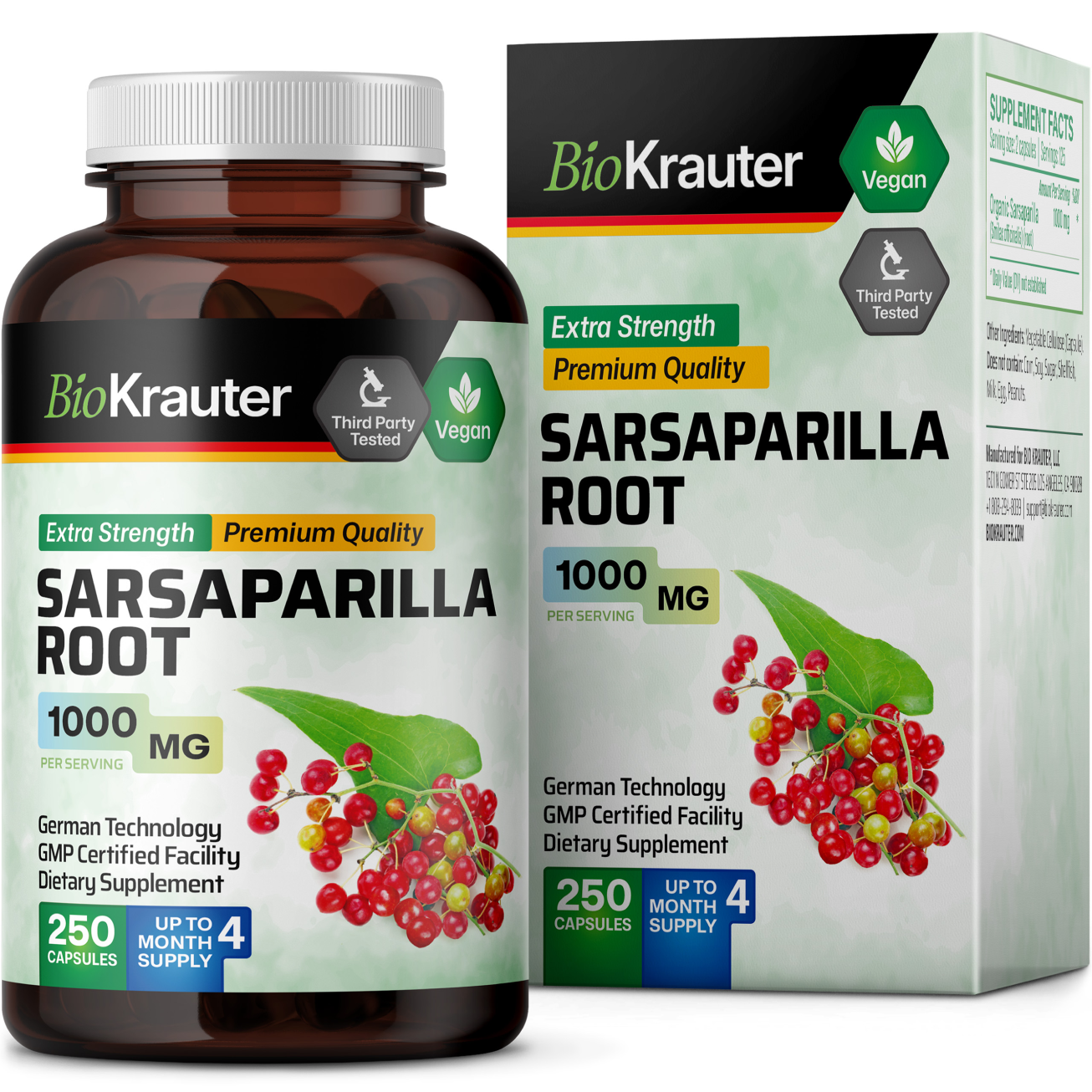 Sarsaparilla Root Supplement - 250 Capsules