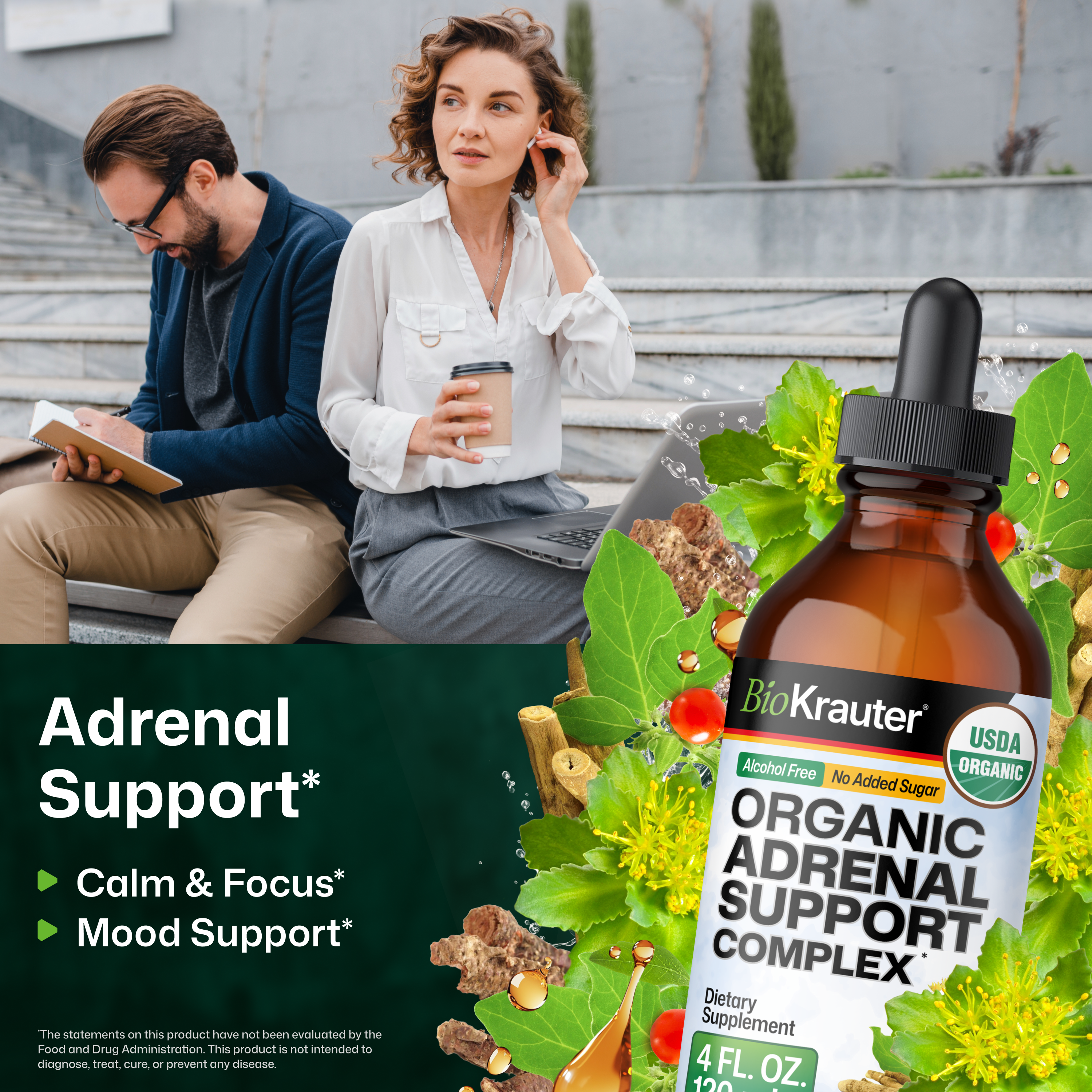 USDA Organic Adrenal Support Complex* Tincture - 4 Fl.Oz. Bottle