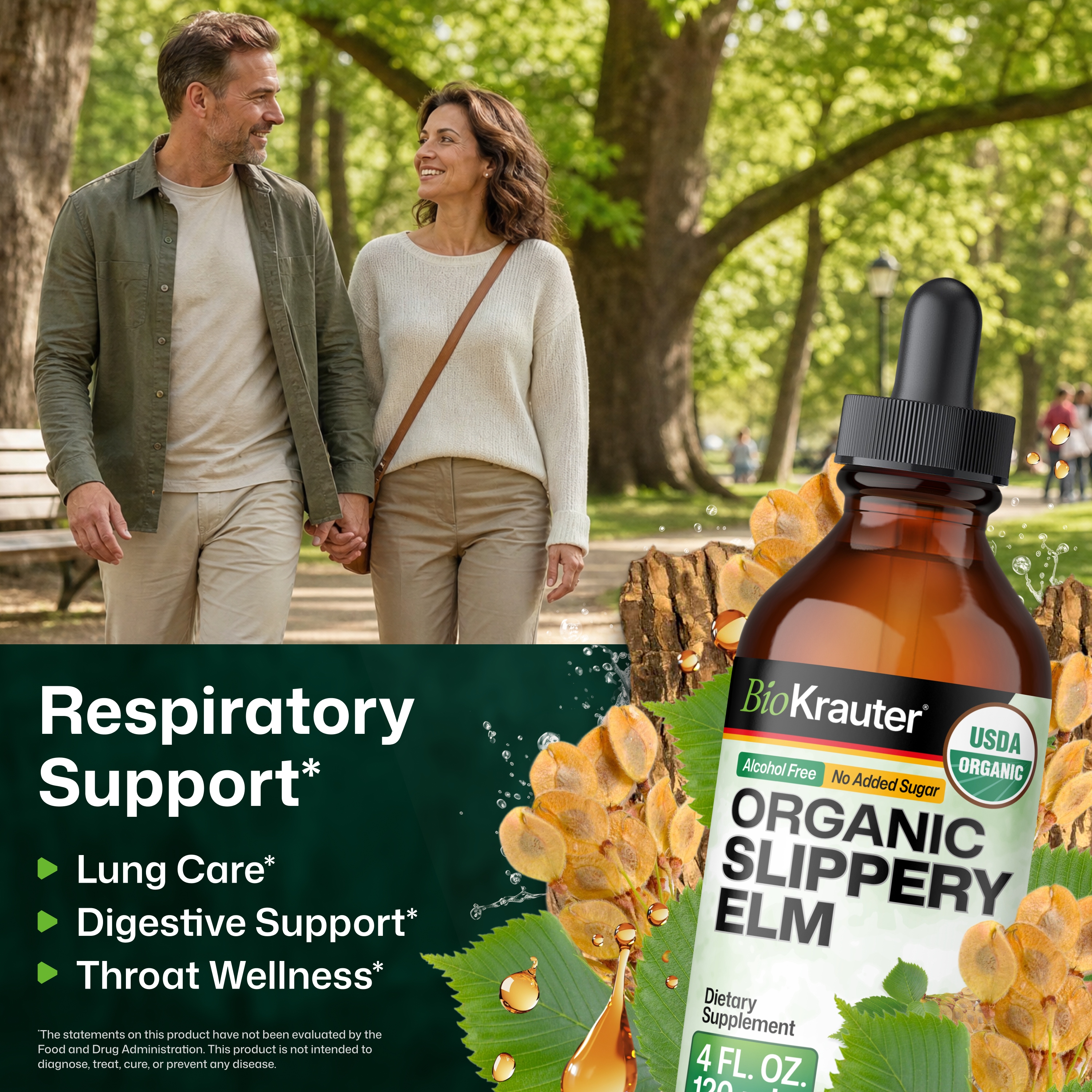 USDA Organic Slippery Elm Tincture - 4 Fl.Oz. Bottle