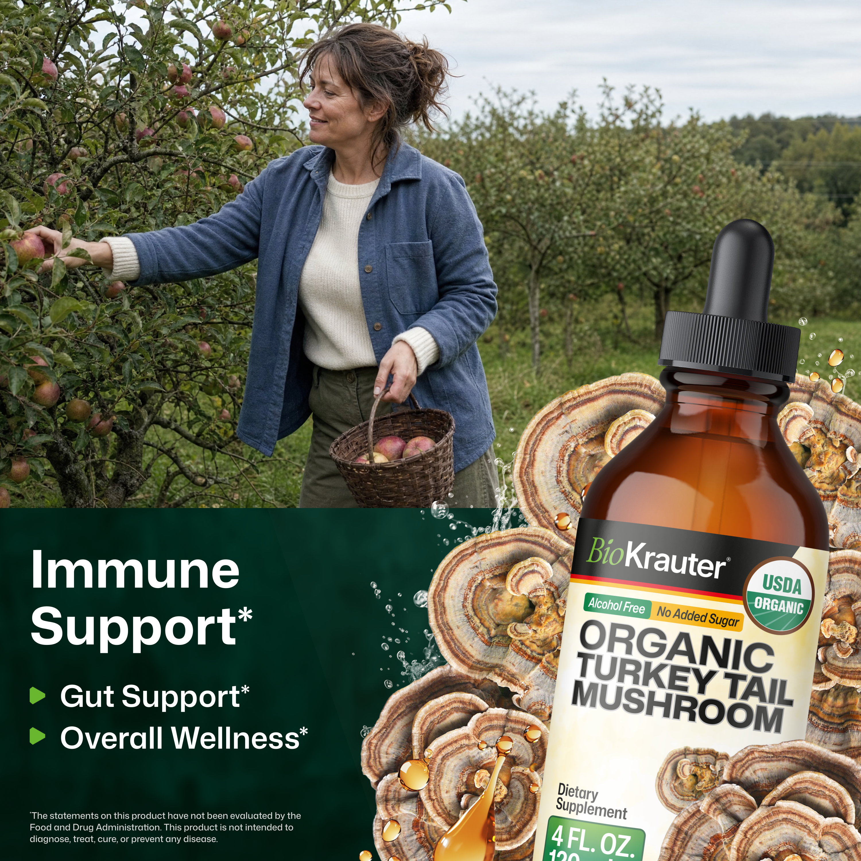 USDA Organic Turkey Tail Mushroom Tincture - 4 Fl.Oz. Bottle