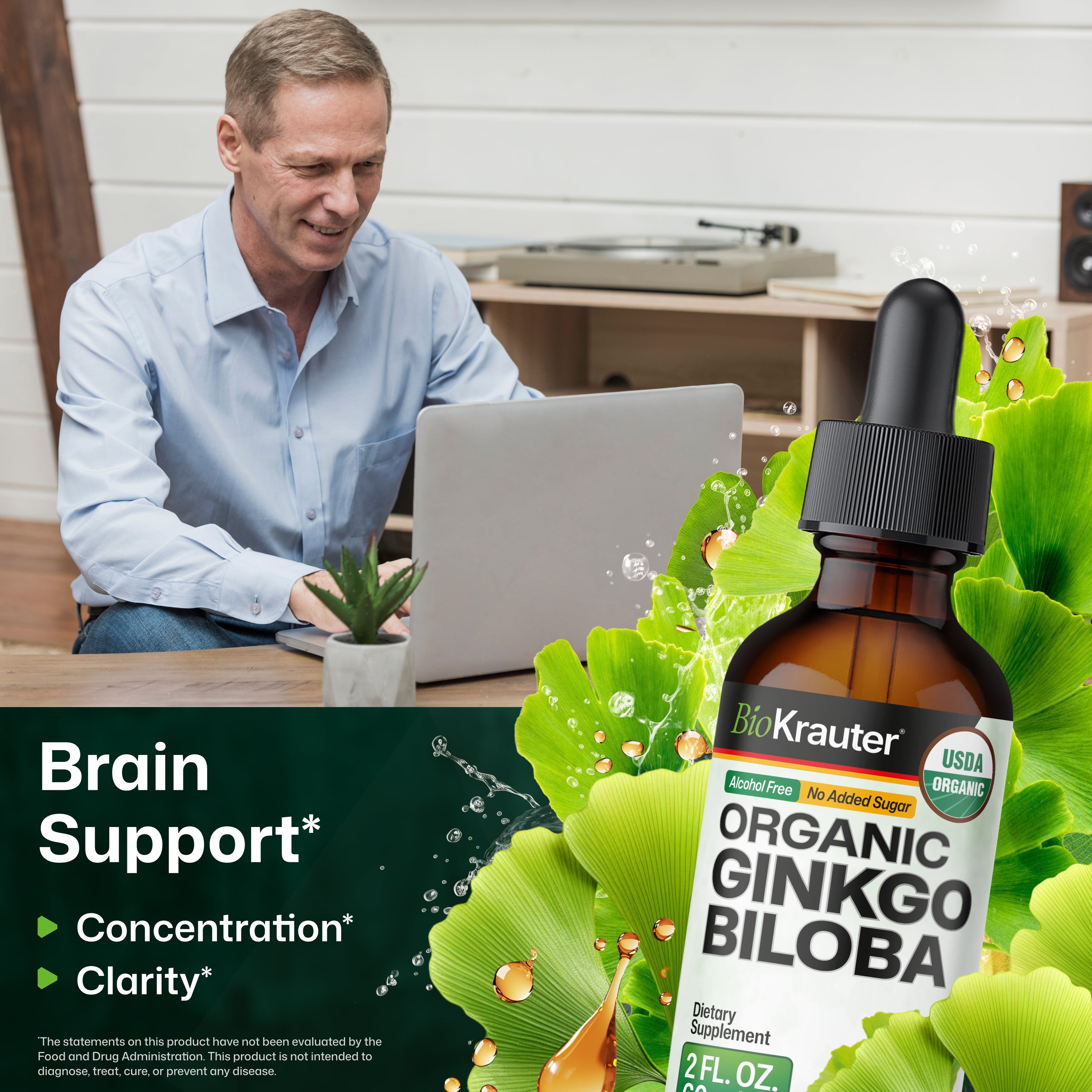 USDA Organic Ginkgo Biloba Tincture - 2 Fl.Oz. Bottle