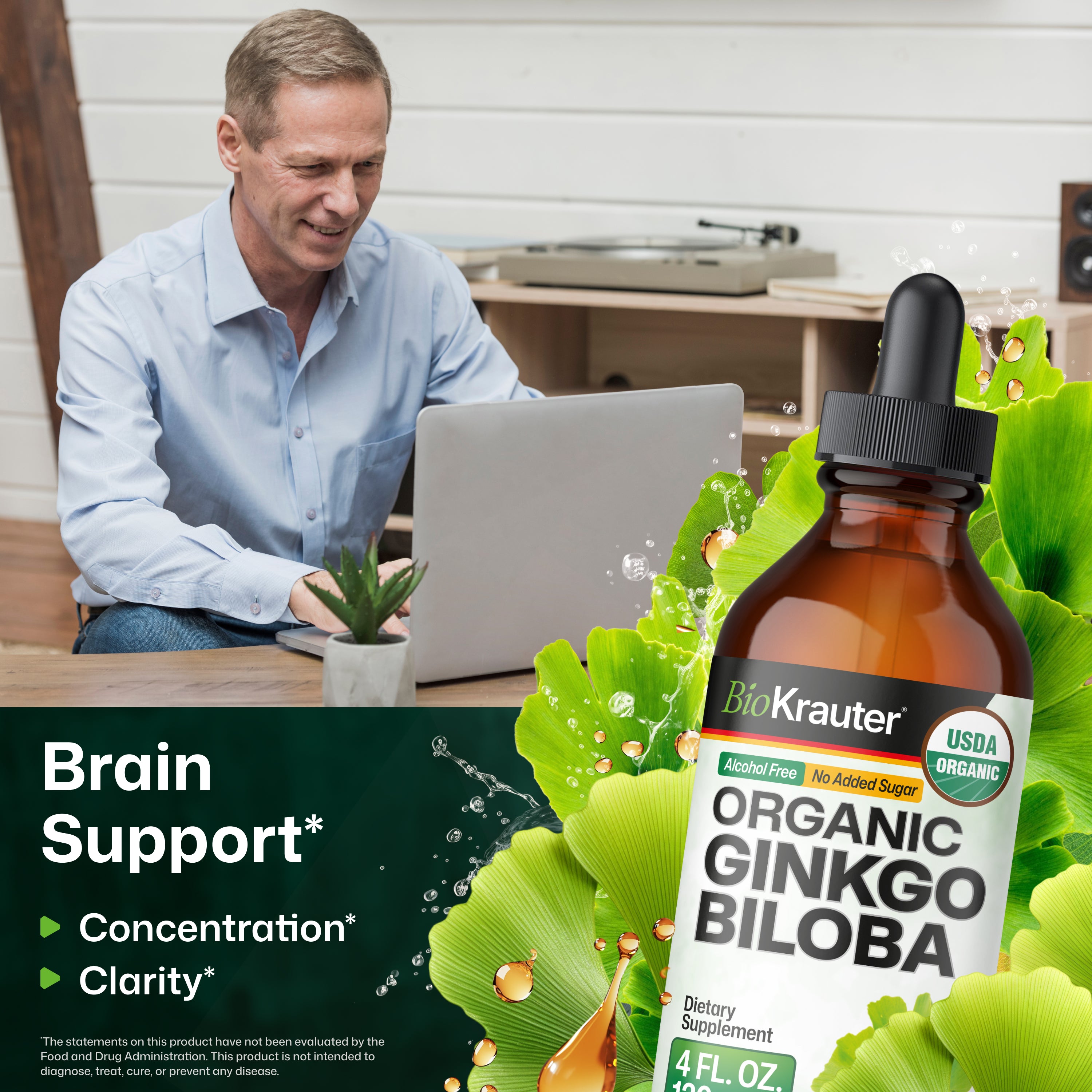 USDA Organic Ginkgo Biloba Tincture - 4 Fl.Oz. Bottle
