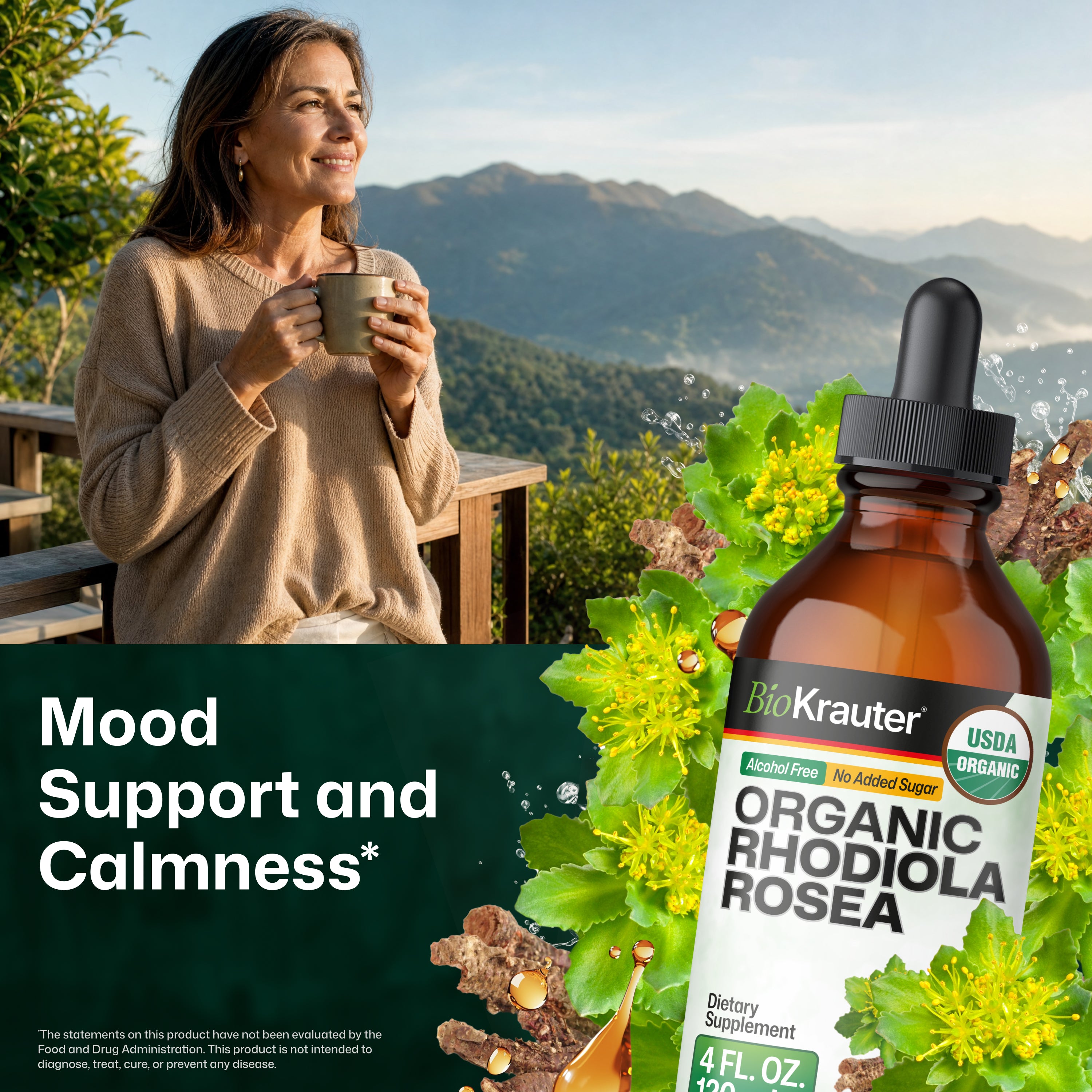 USDA Organic Rhodiola Rosea Tincture - 4 Fl.Oz. Bottle