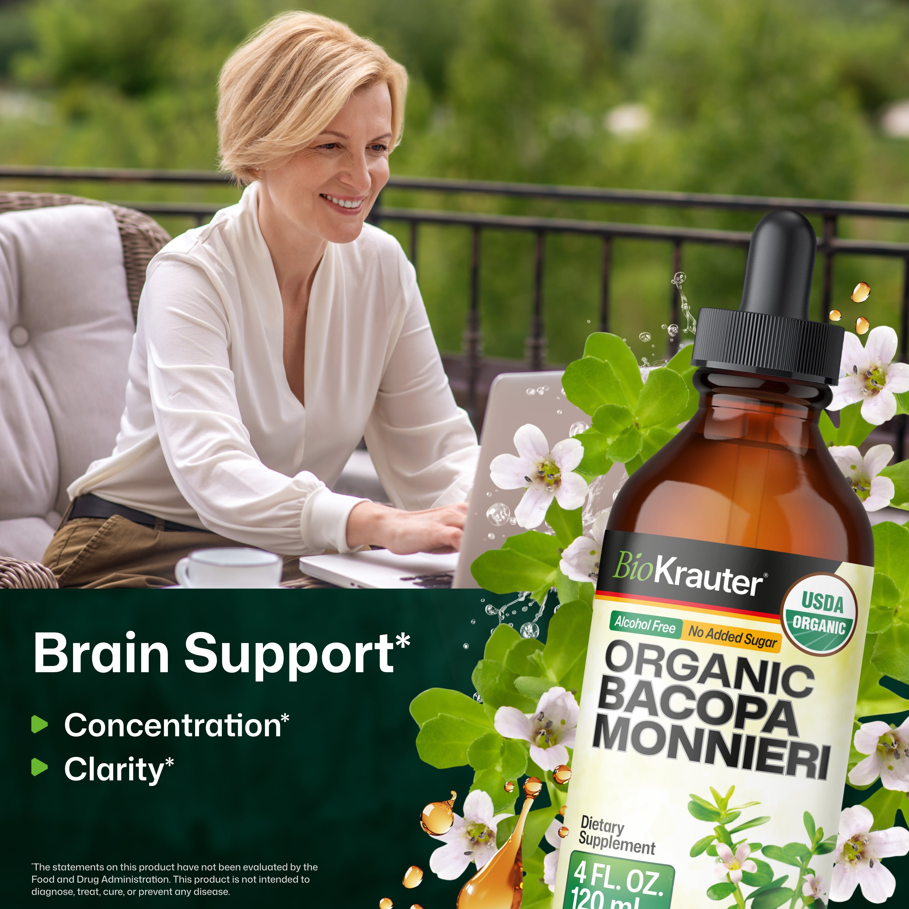 USDA Organic Bacopa Monnieri Tincture - 4 Fl.Oz. Bottle