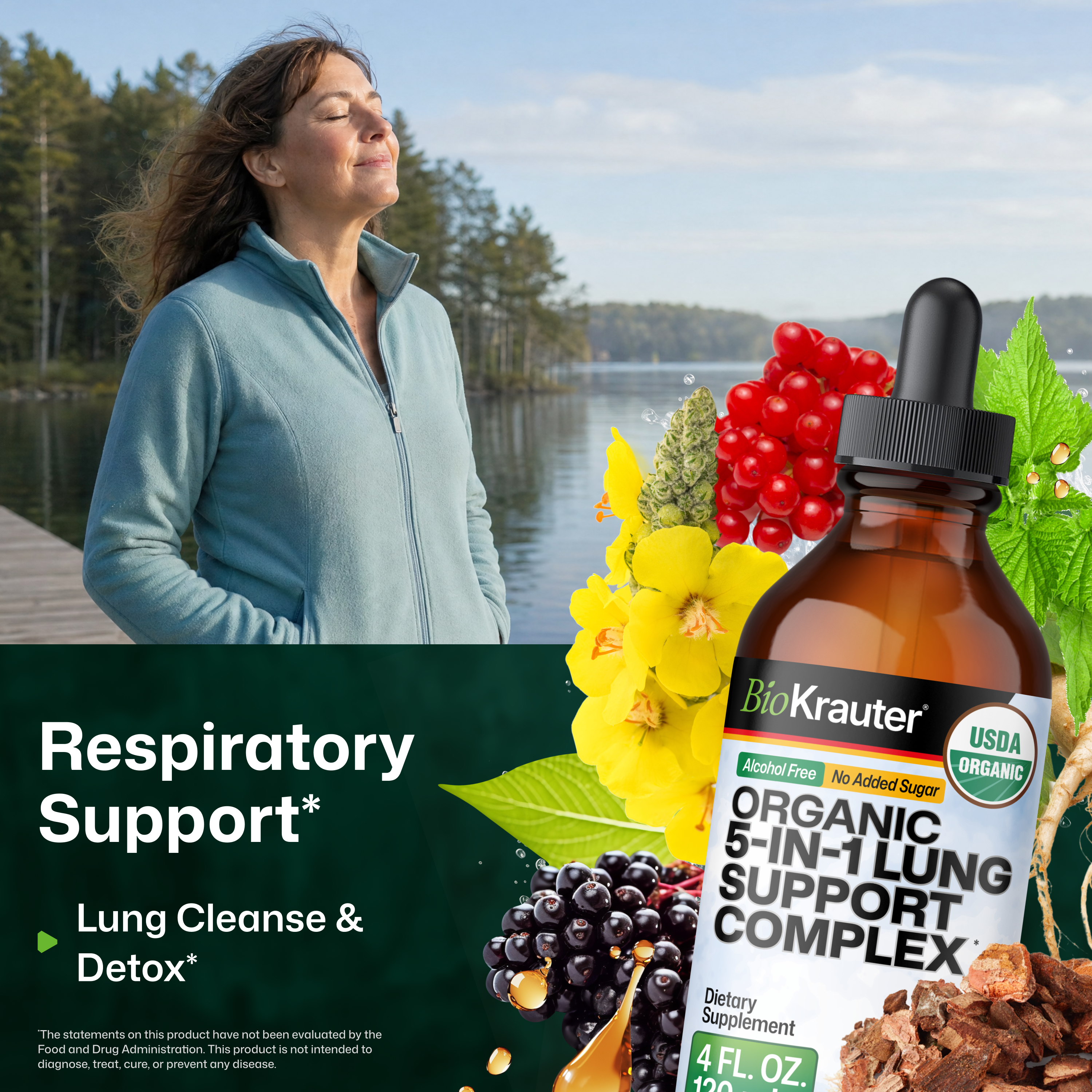 USDA Organic 5-in-1 Lung Support Complex* - 4 Fl.Oz. Bottle
