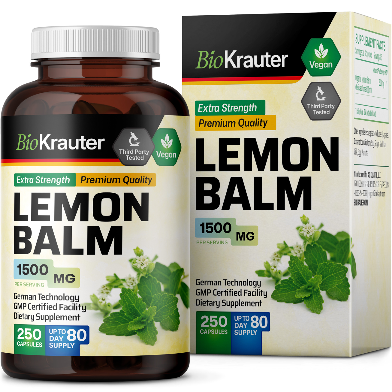 Lemon Balm Supplement - 250 Capsules