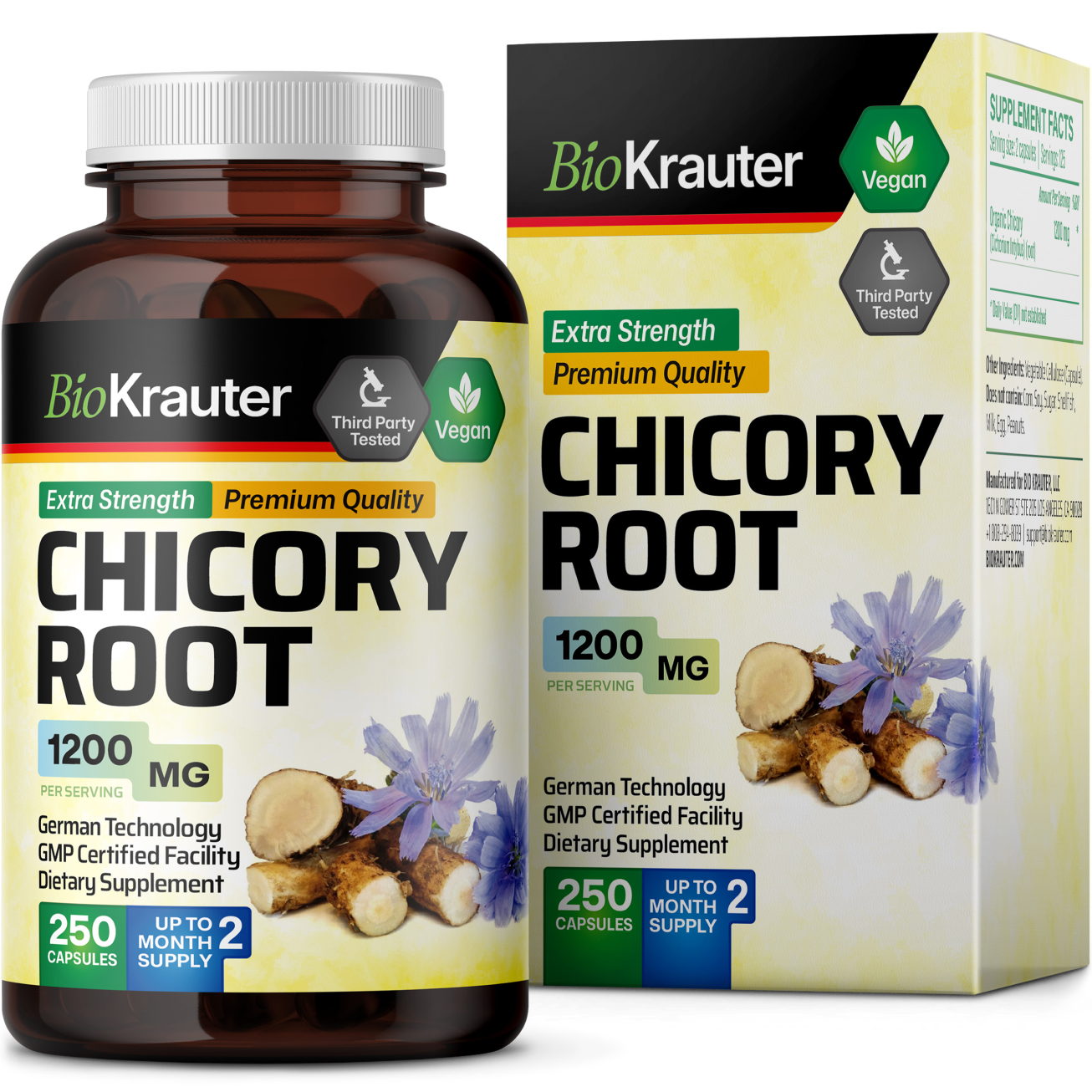 Chicory Root Supplement - 250 Capsules