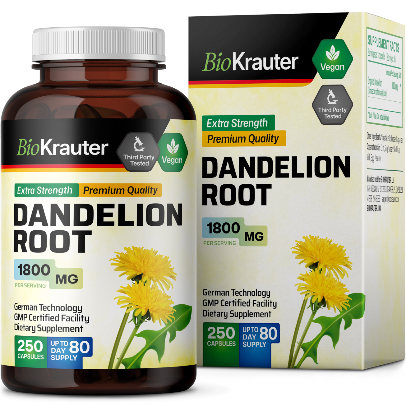 Dandelion Root Supplement - 250 Capsules