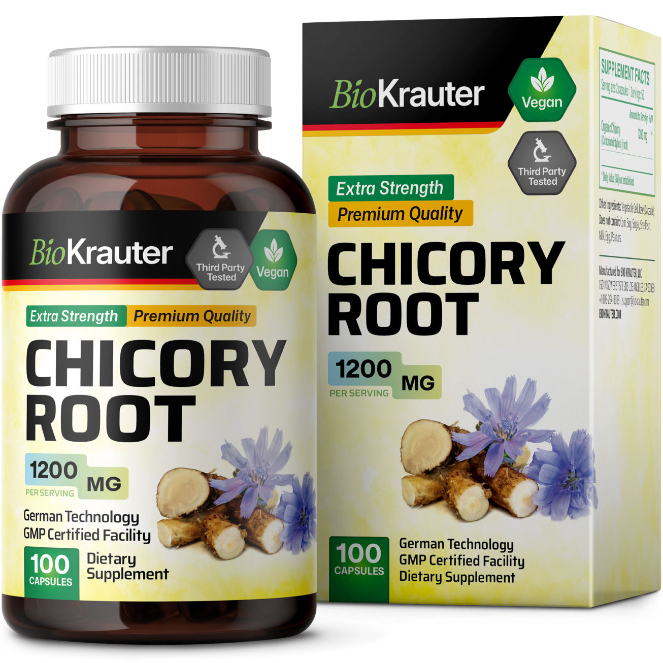 Chicory Root Supplement - 100 Capsules