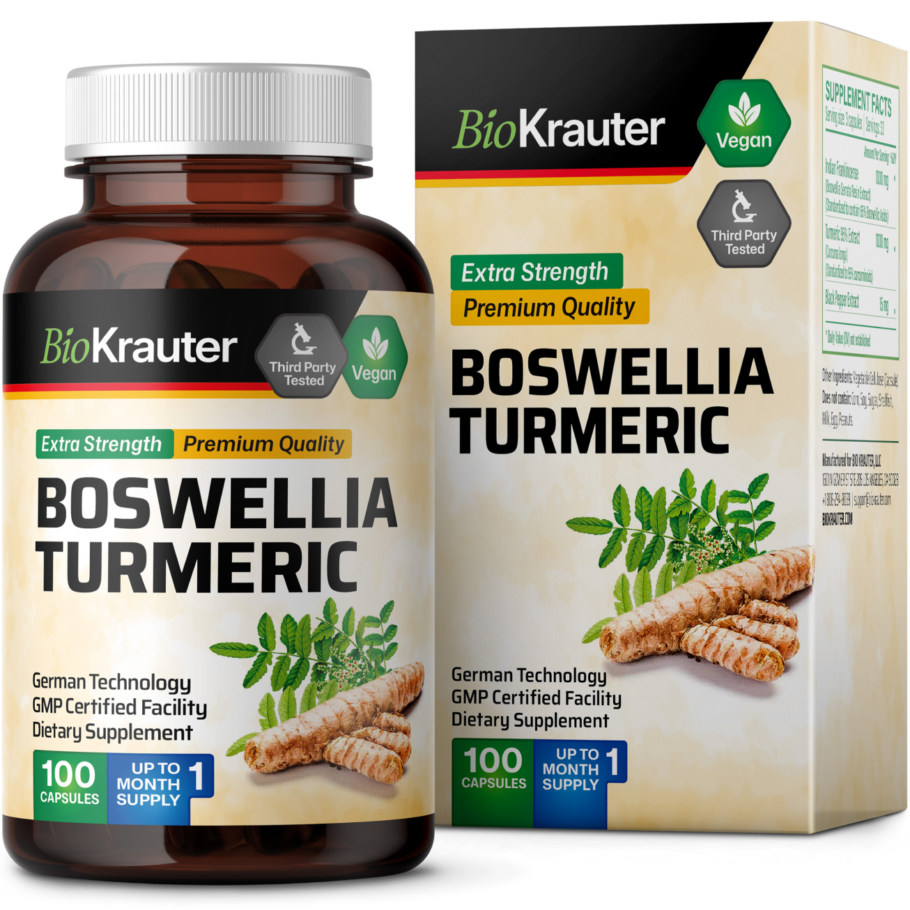 Boswellia Turmeric Supplements - 100 Capsules