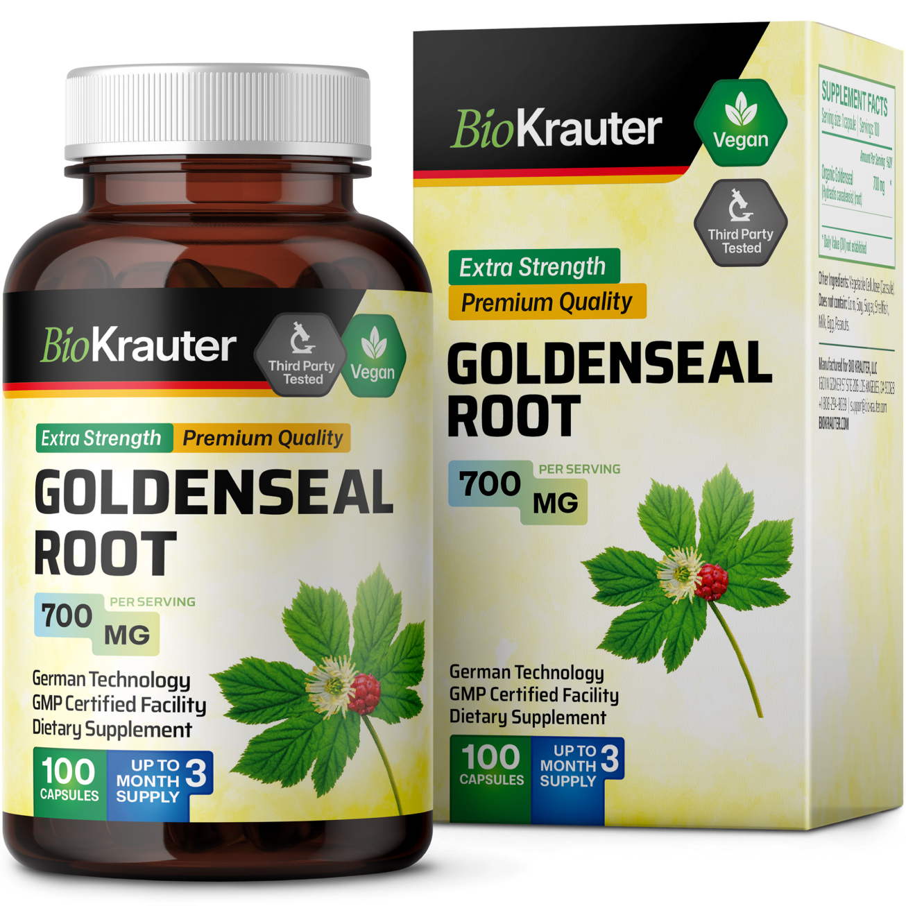 Goldenseal Root Supplement - 100 Capsules