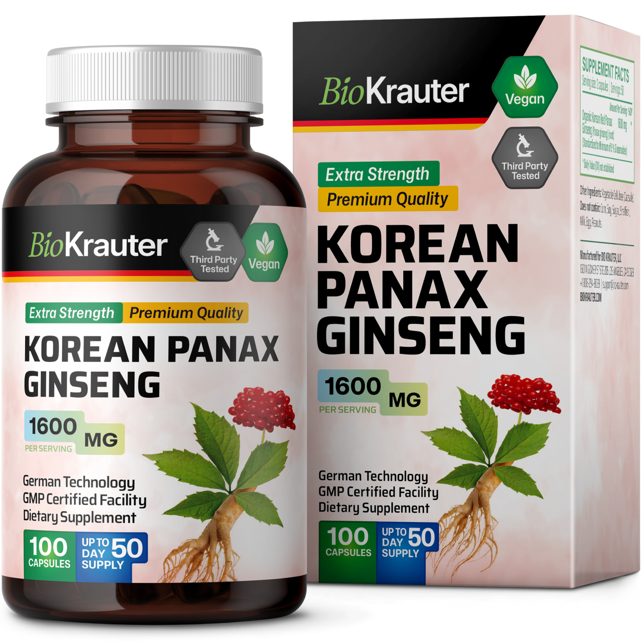 Korean Panax Ginseng Supplement - 100 Capsules