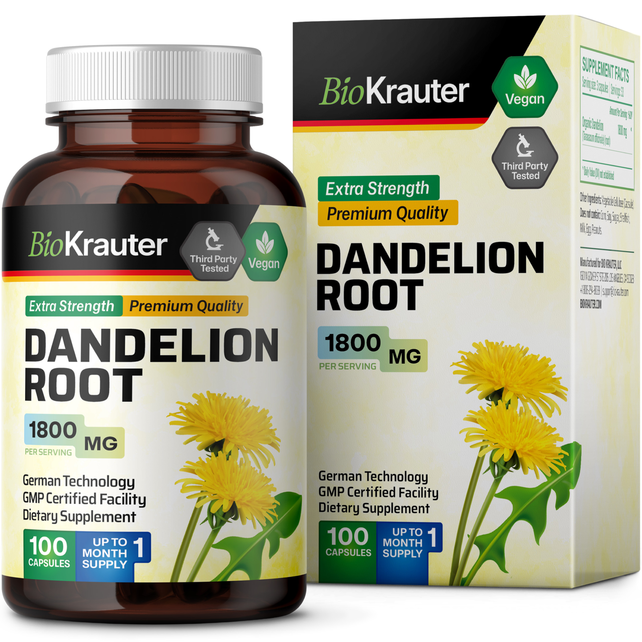 Dandelion Root Supplement - 100 Capsules