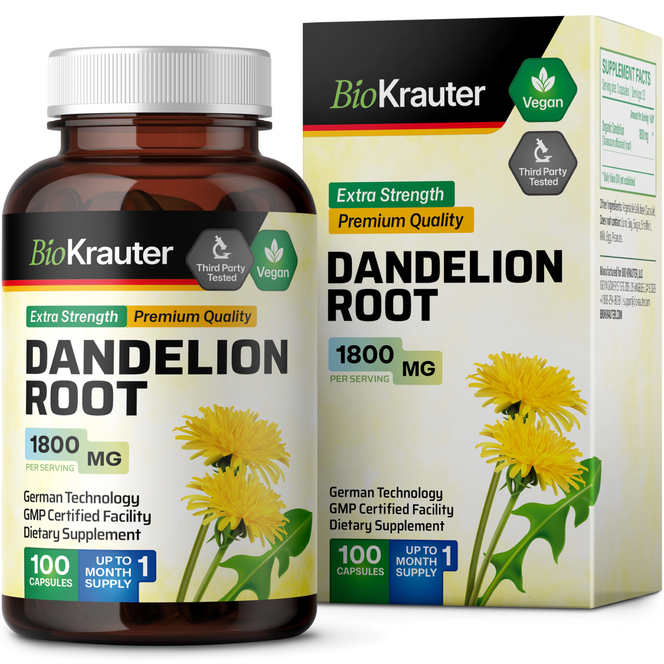 Deep Root Supplement Dandelion Root Supplement, 100 Capsules | BioKrauter