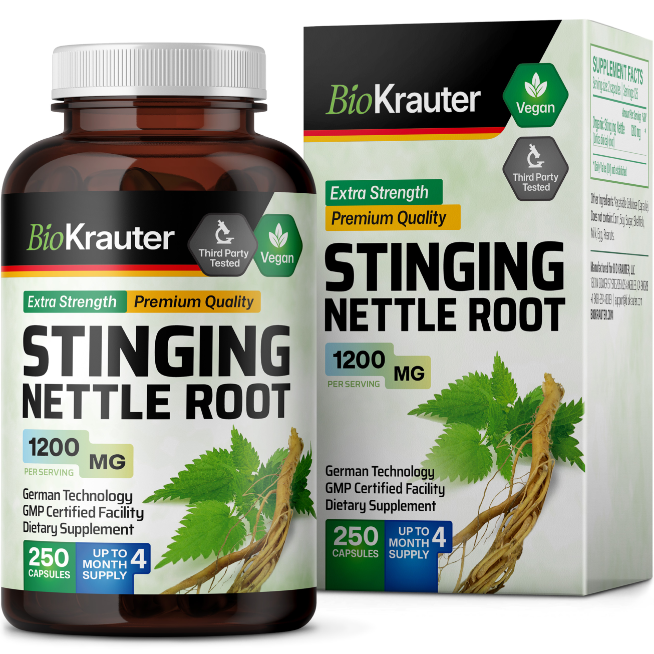 Stinging Nettle Root Supplement - 250 Capsules